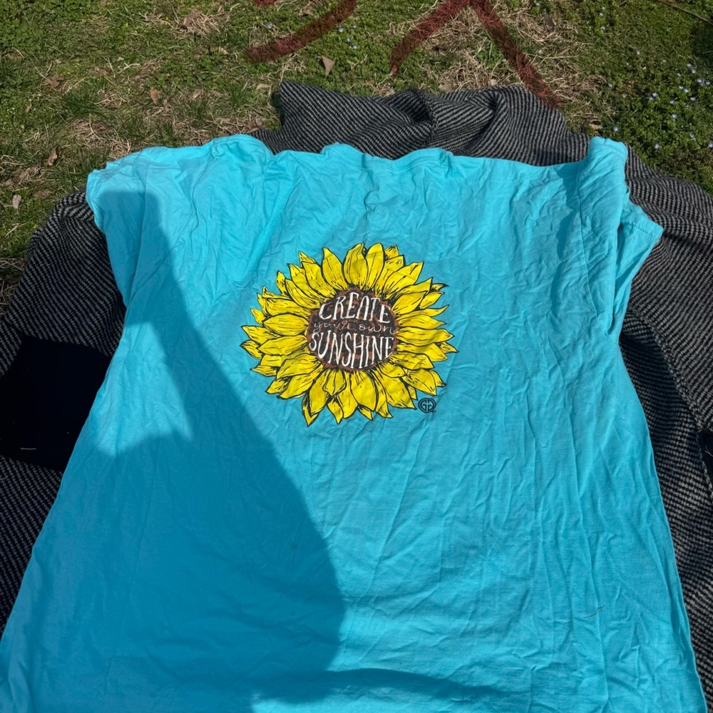 Turquoise Tee with Sunflower 'Create Your Own Sunshine'